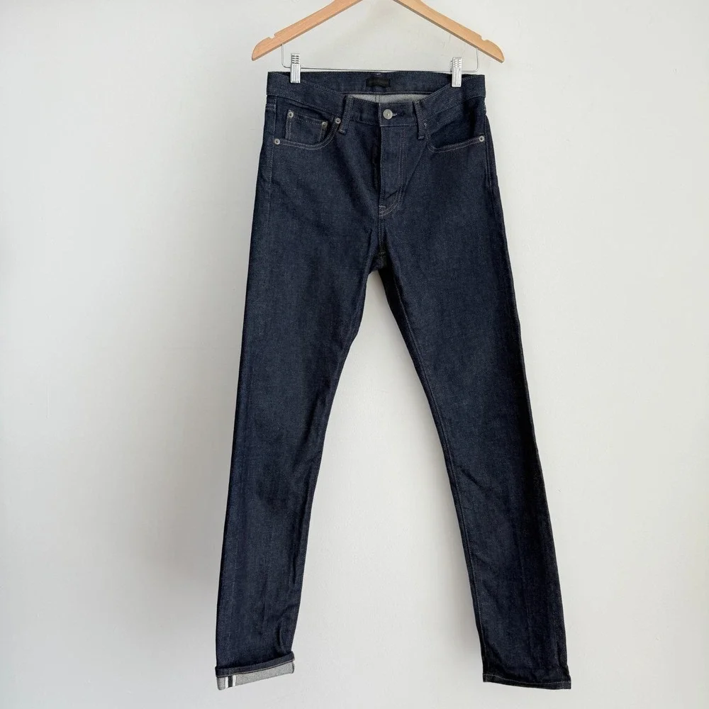 Uniqlo Jeans Mens 30x34 Selvedge Denim Slim Straight Stretch Dark Wash Kaihara